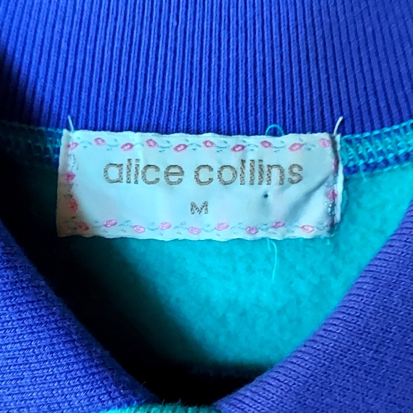 Alice Collins Vintage Teal Cotton Blend Embroidered Hedgehog Scene Sweatshirt - Picture 3 of 9